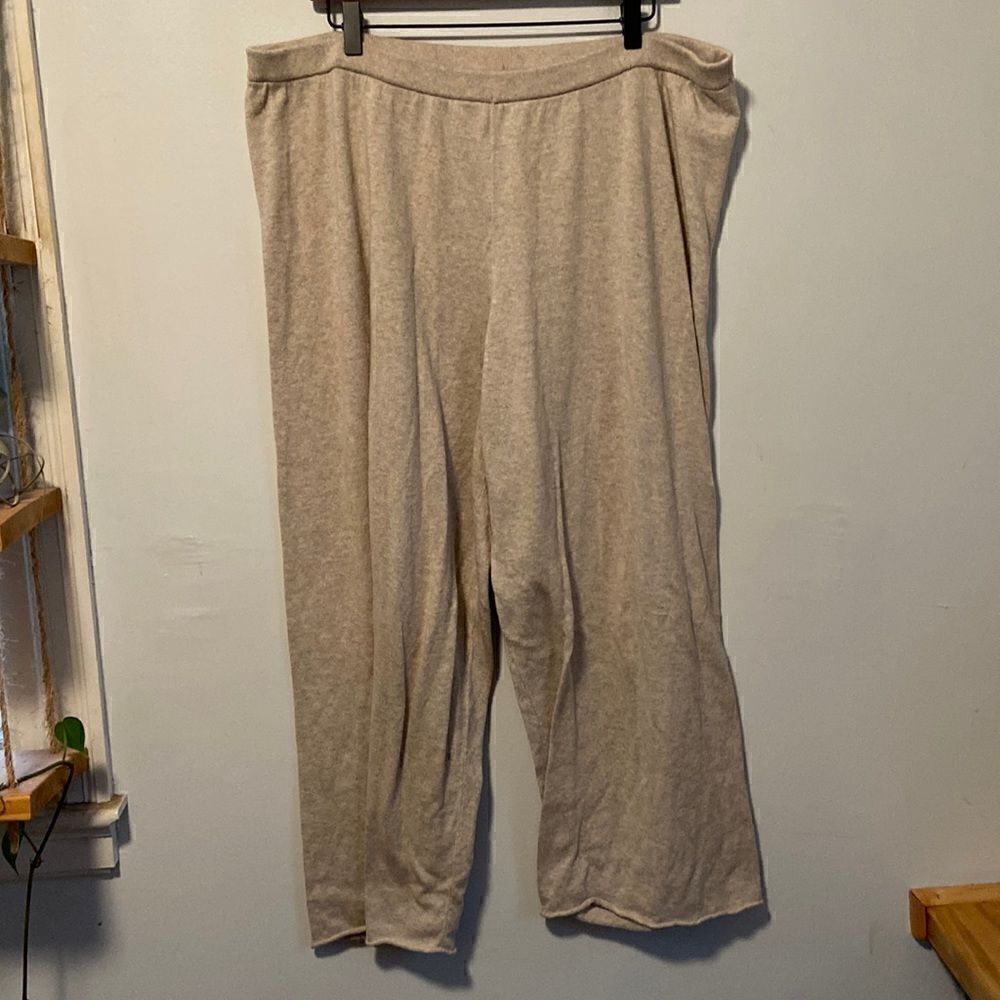 Eileen Fisher Oatmeal Stretch Jersey Knit Wide Leg Pants Size Large
